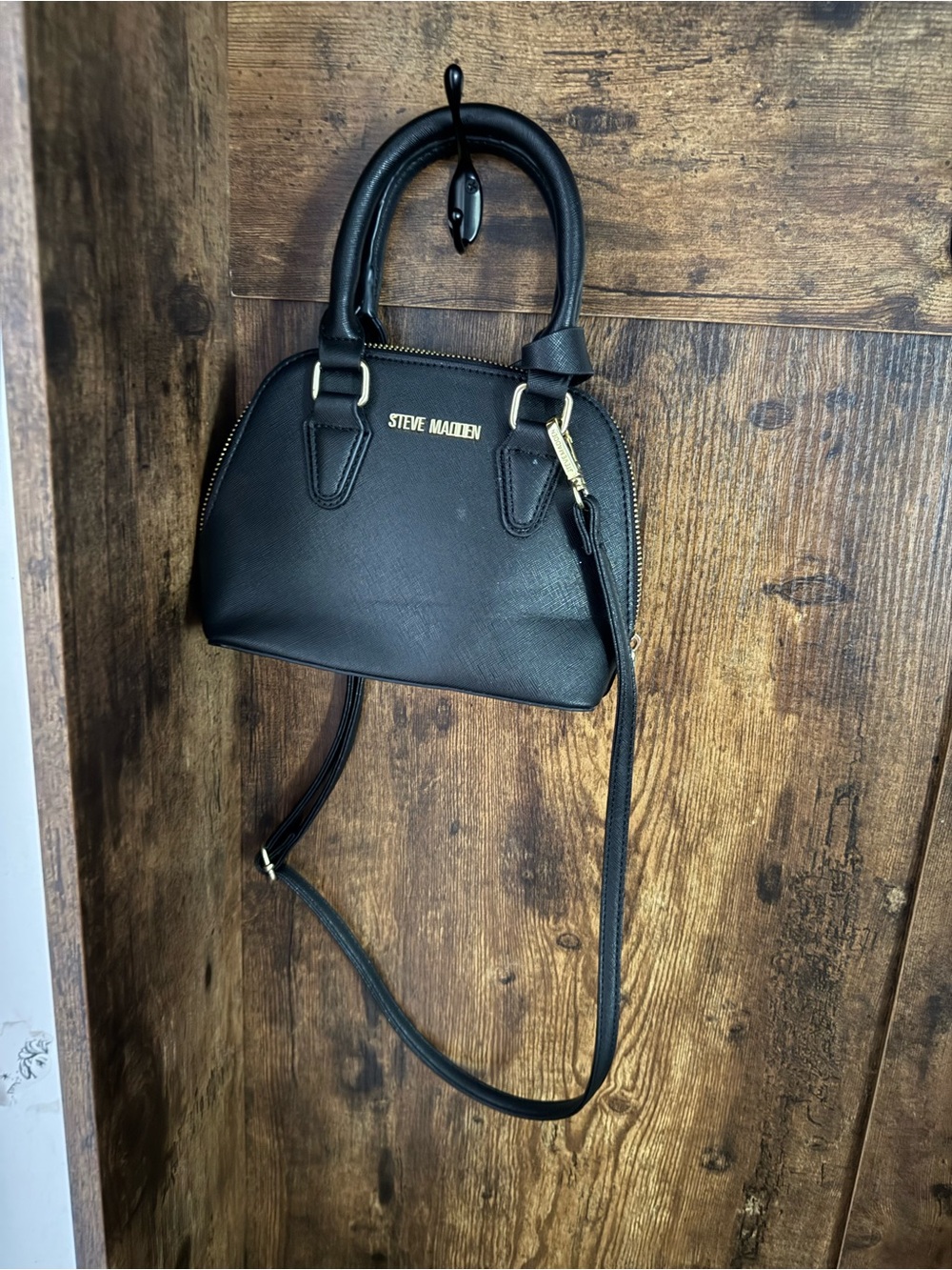 Steve Madden Black Mini Dome Satchel with Gold Hardware